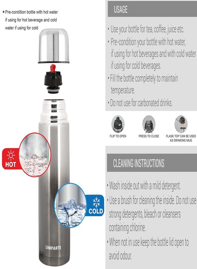 SIMPARTE 500ml Stainless Steel Water Bottle with Flip Lid, Vacuum Insulated Hot & Cold Thermos, Leakproof, Rustproof, BPA Free, Portable - Ideal for Home, Office, Gym, Travel, Hiking, Black Finish - Image 5